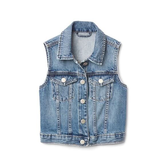 Gap Kids Blue 100% Cotton Button Front Denim Vest Size Small - Picture 2 of 9